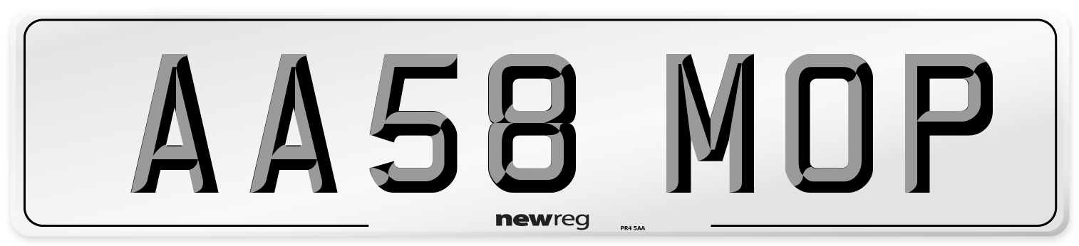 AA58 MOP Number Plate from New Reg
